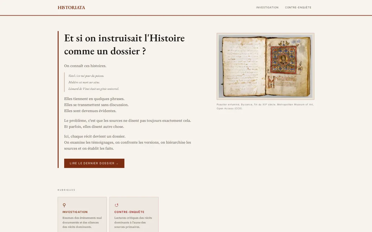 Aperçu du site Historiata